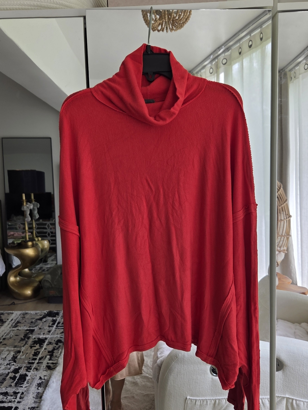 We The Free Red Draped Cowl Neck Sweater